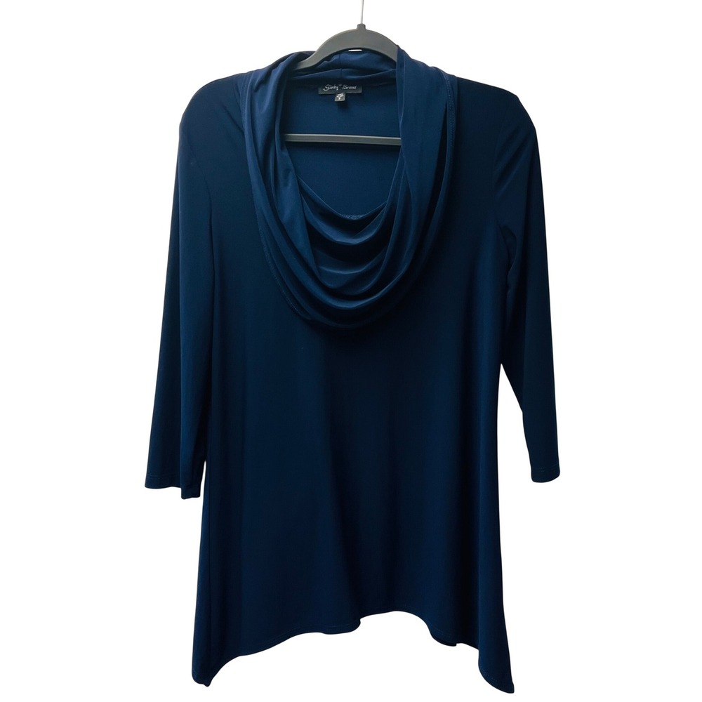 Slinky Brand Top Small Navy Cowl Neck Jersey Travel Classic Professional Career